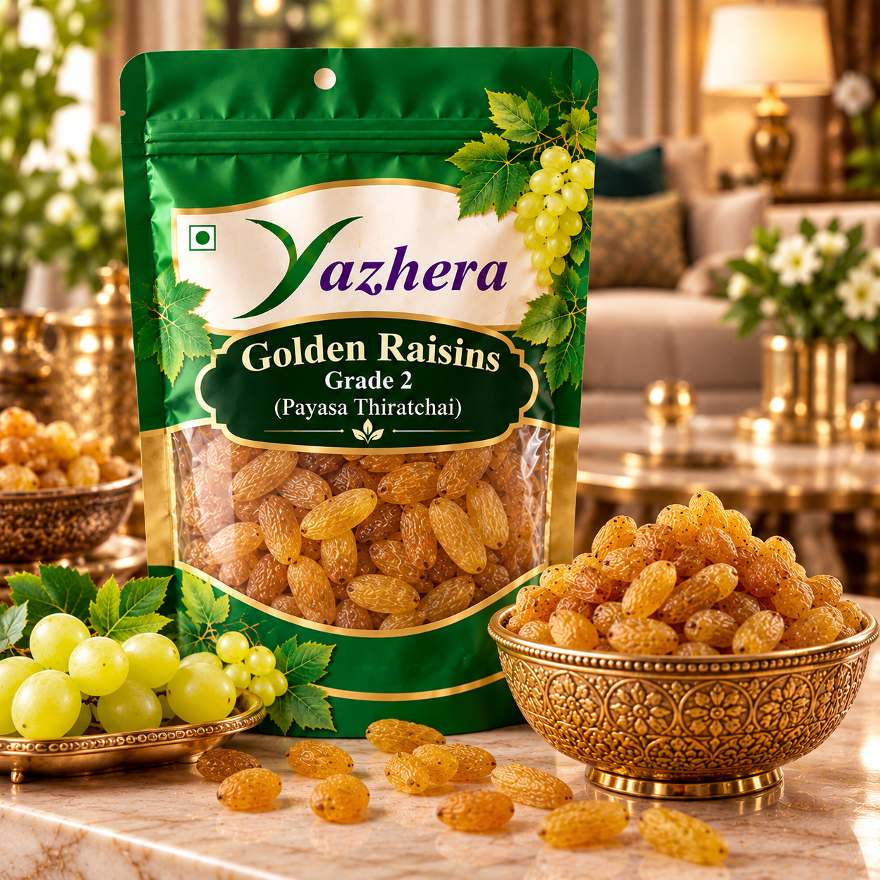 premium golden raisins packaging display Grade 2 Golden Raisins (Payasa Thiratchai) – sweet golden dried grapes for cooking and desserts