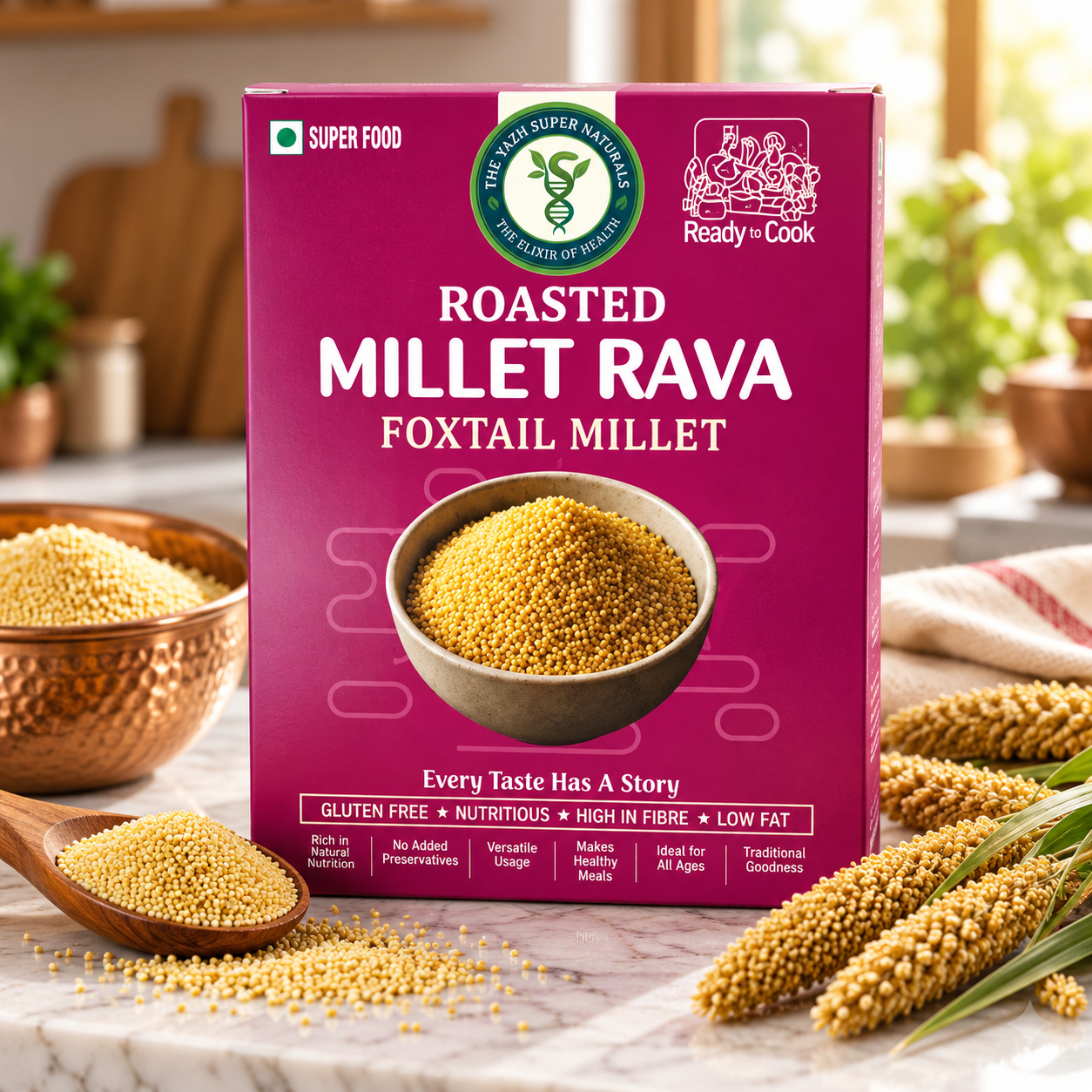 roasted millet rava kitchen showcase Foxtail Millet Rava (திணை ரவை) – Nutritious millet rava for healthy traditional and everyday recipes
